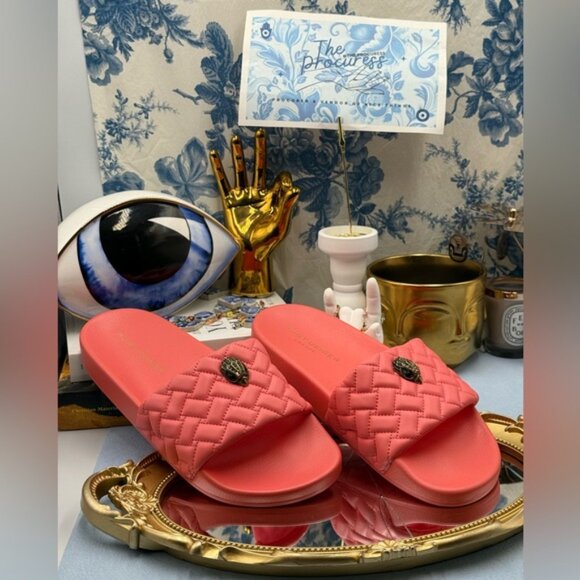 🆕 KURT GEIGER LONDON 🧿 NWOT Meena Eagle Quilted Slide, Salmon - Sz 40 US 9 - Picture 2 of 12